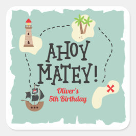 Pegatina Cuadrada Mapa del Tesoro Pirata Cumpleaños