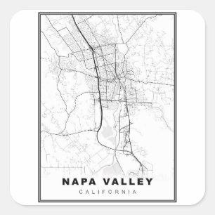 Pegatina Cuadrada Mapa del Valle de Napa