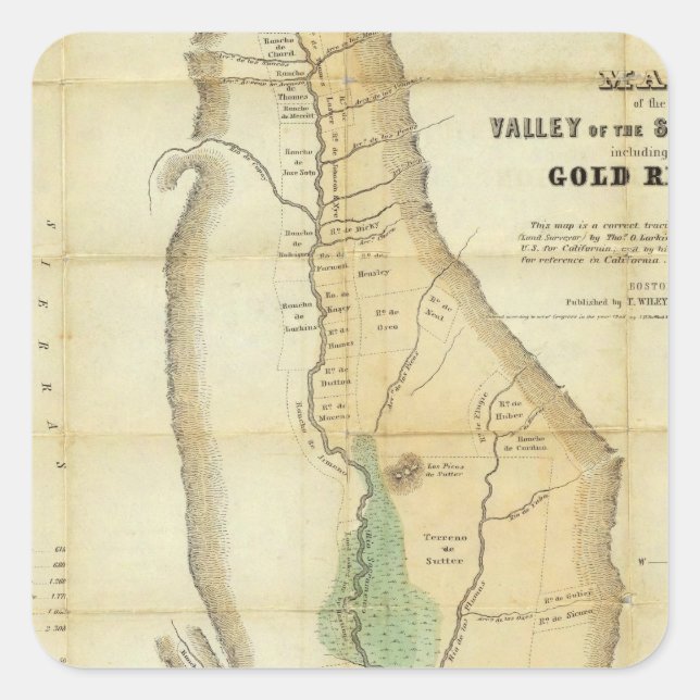 Pegatina Cuadrada Mapa del Valle del Sacramento (Anverso)