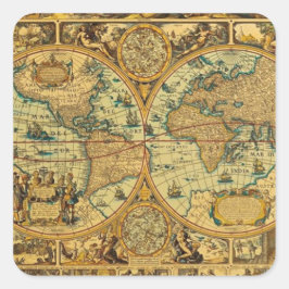 Pegatina Cuadrada Mapa del Viejo Mundo Antiguo Vintage
