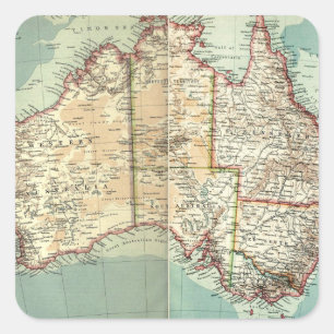Pegatina Cuadrada Mapa detallado del antiguo continente australiano