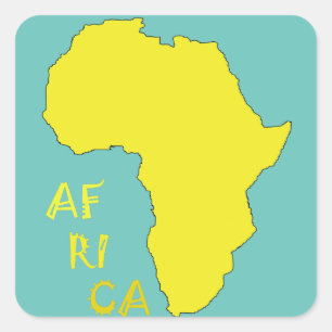 Pegatina Cuadrada Mapa divertido de África amarillo