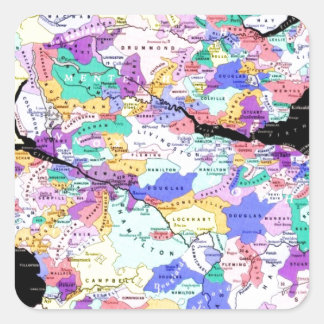 Pegatina Cuadrada Mapa escocés Foto de Clans escoceses