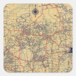 Pegatina Cuadrada Mapa estándar de Minnesota