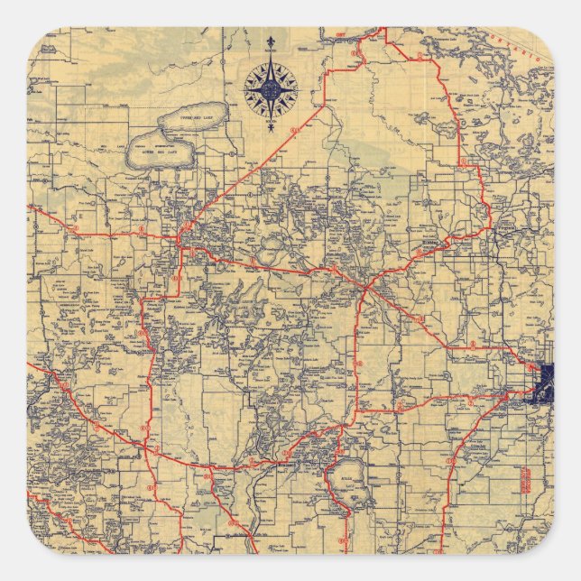 Pegatina Cuadrada Mapa estándar de Minnesota (Anverso)