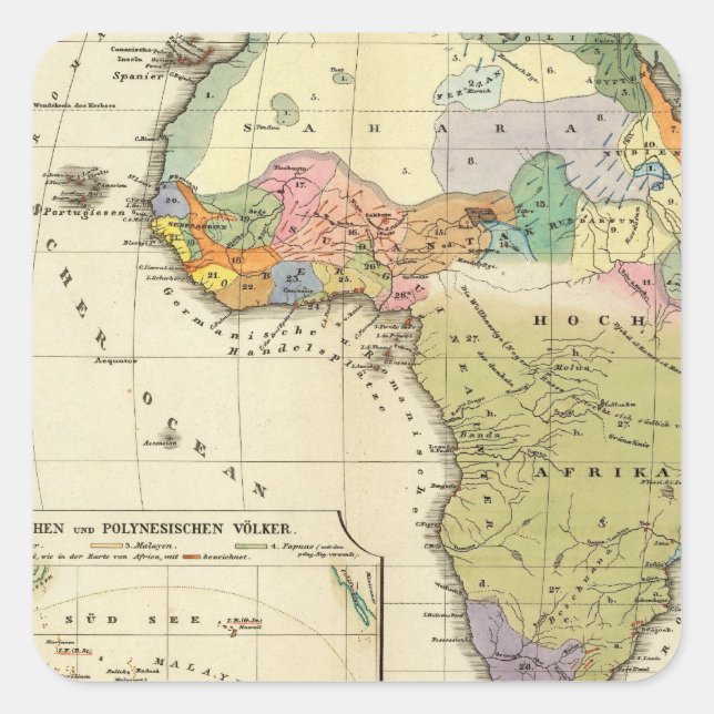 Pegatina Cuadrada Mapa etnográfico de África (Anverso)