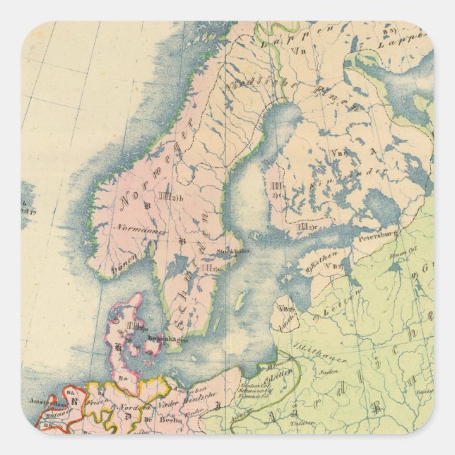 Pegatina Cuadrada Mapa etnográfico de Europa (Anverso)