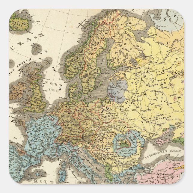 Pegatina Cuadrada mapa etnográfico de Europa (Anverso)