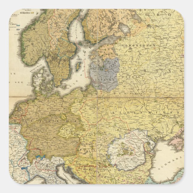 Pegatina Cuadrada Mapa etnográfico de Europa (Anverso)