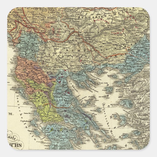 Pegatina Cuadrada Mapa etnográfico del Imperio Otomano (Anverso)