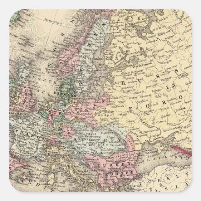 Pegatina Cuadrada Mapa europeo de Mitchell (Anverso)
