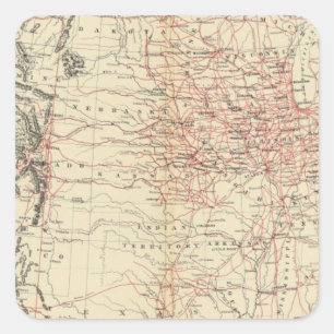 Pegatina Cuadrada Mapa ferroviario de EE. UU.
