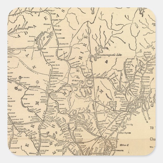 Pegatina Cuadrada Mapa ferroviario Estados de Nueva Inglaterra (Anverso)