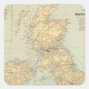 Pegatina Cuadrada Mapa ferroviario, islas británicas