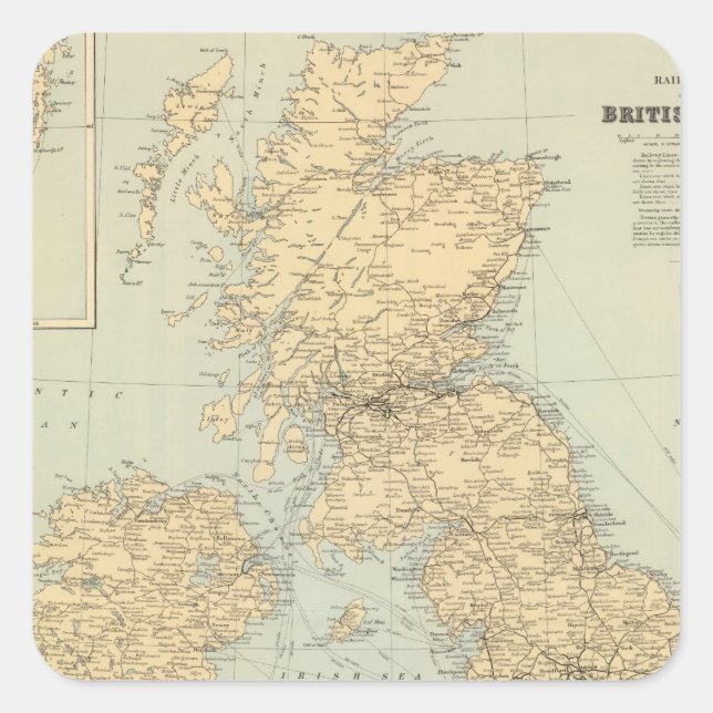 Pegatina Cuadrada Mapa ferroviario, Islas Británicas (Anverso)