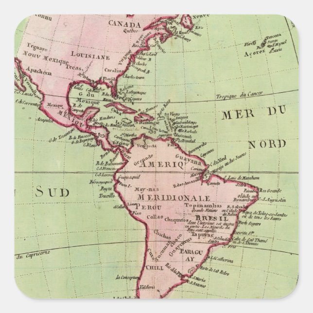Pegatina Cuadrada Mapa físico de América (Anverso)