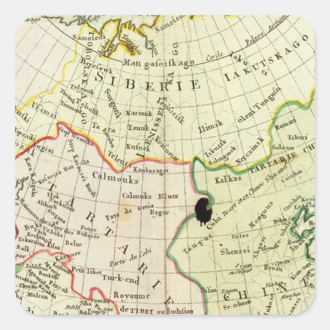 Pegatina Cuadrada Mapa físico de Asia (Anverso)