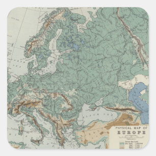 Pegatina Cuadrada Mapa físico de Europa