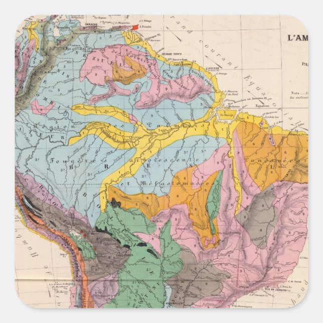 Pegatina Cuadrada Mapa físico de Sudamérica (Anverso)