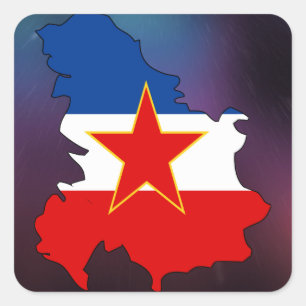 Pegatina Cuadrada Mapa fresco de la bandera de Yugoslavia