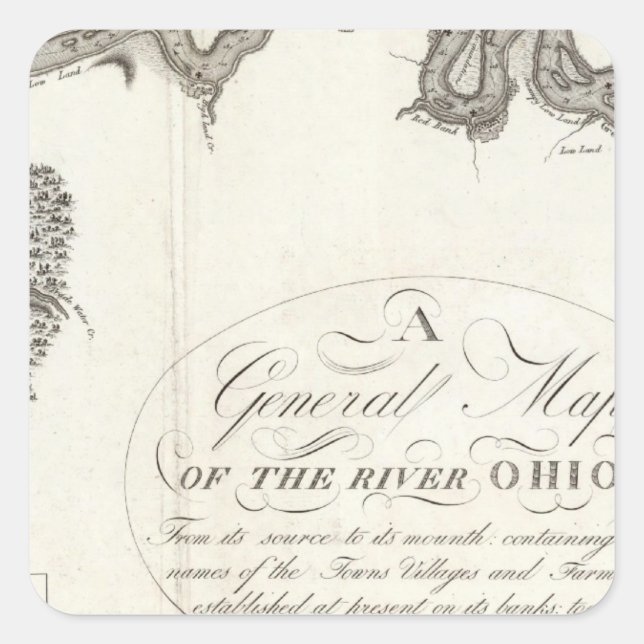 Pegatina Cuadrada Mapa General Del Río Ohio (Anverso)
