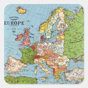 Pegatina Cuadrada Mapa general del siglo XX de la Vieja Europa