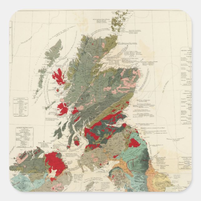 Pegatina Cuadrada Mapa geológico compuesto, paleontológico (Anverso)