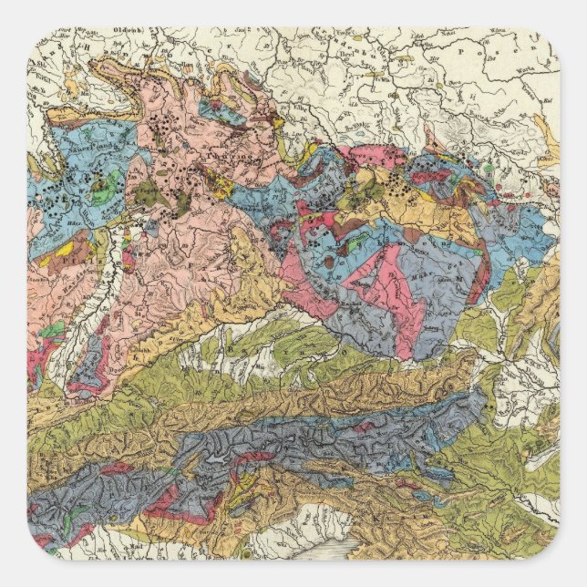 Pegatina Cuadrada Mapa geológico de Alemania (Anverso)