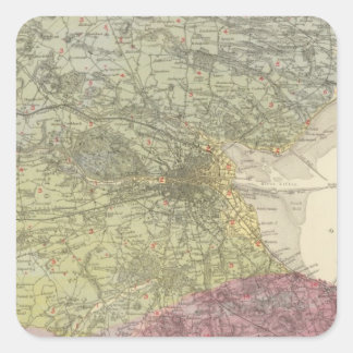 Pegatina Cuadrada Mapa geológico de Dublín
