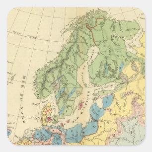 Pegatina Cuadrada Mapa geológico de Europa