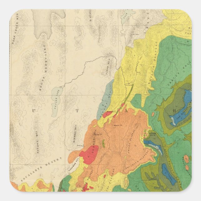 Pegatina Cuadrada Mapa Geológico De La Parte Occidental (Anverso)