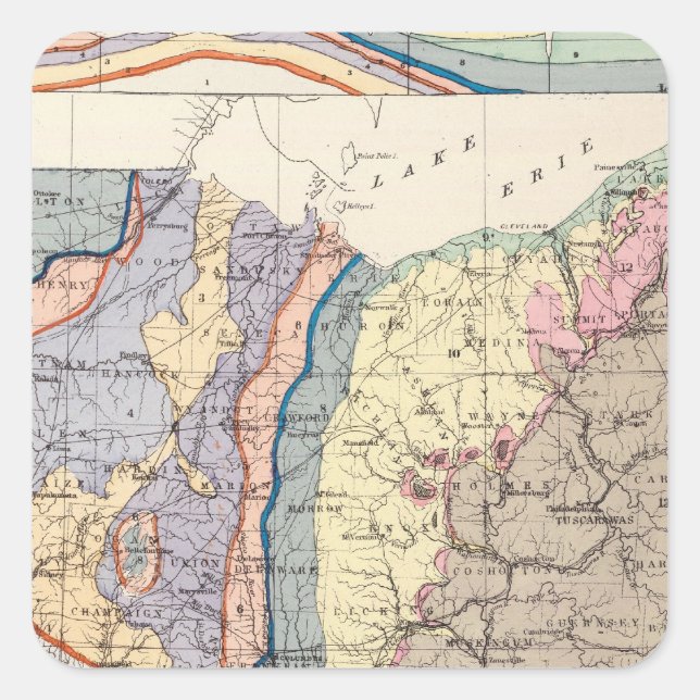Pegatina Cuadrada Mapa geológico de Ohio (Anverso)