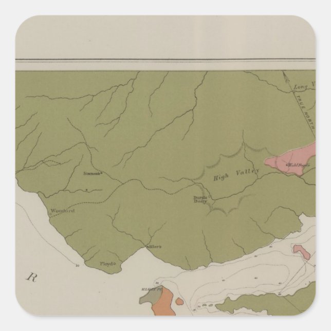 Pegatina Cuadrada Mapa geológico del distrito de Clear Lake (Anverso)