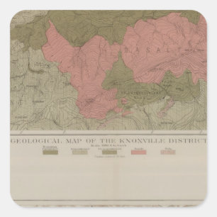 Pegatina Cuadrada Mapa geológico del distrito de Knoxville