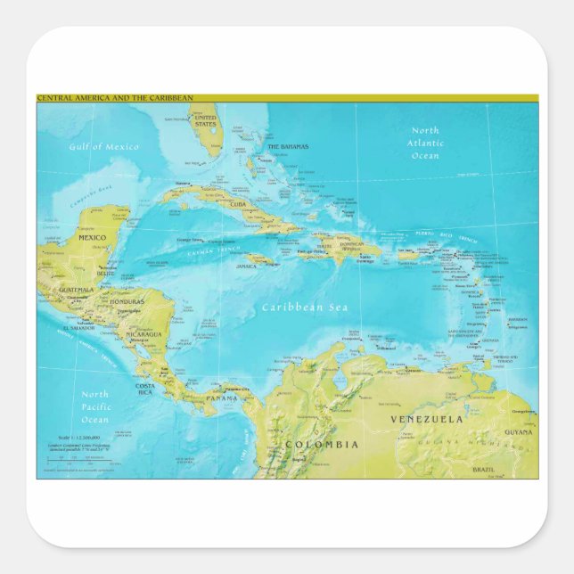 Pegatina Cuadrada Mapa geopolítico regional de América Central (Anverso)