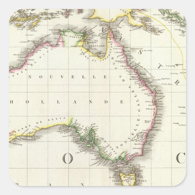 Pegatina Cuadrada Mapa grabado de Austria e Indonesia (Anverso)