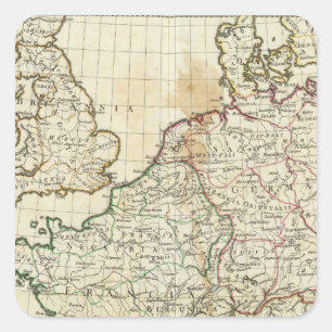 Pegatina Cuadrada Mapa grabado de Europa