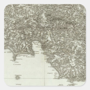 Pegatina Cuadrada Mapa grabado de Francia 2