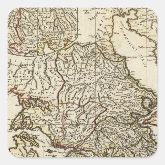 Pegatina Cuadrada Mapa griego antiguo (Anverso)