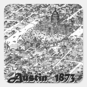 Pegatina Cuadrada Mapa histórico de Austin 1873