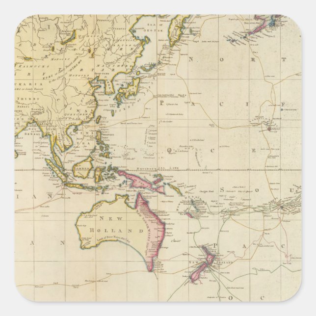 Pegatina Cuadrada Mapa histórico del gráfico general (Anverso)