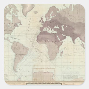 Pegatina Cuadrada Mapa histórico del mundo