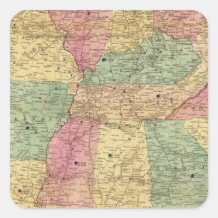 Pegatina Cuadrada Mapa histórico y militar de Estados Unidos