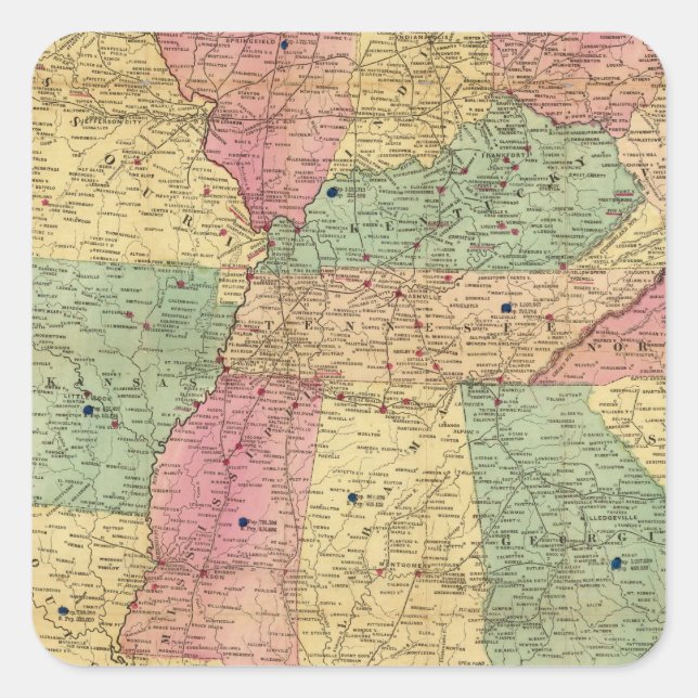 Pegatina Cuadrada Mapa histórico y militar de Estados Unidos (Anverso)