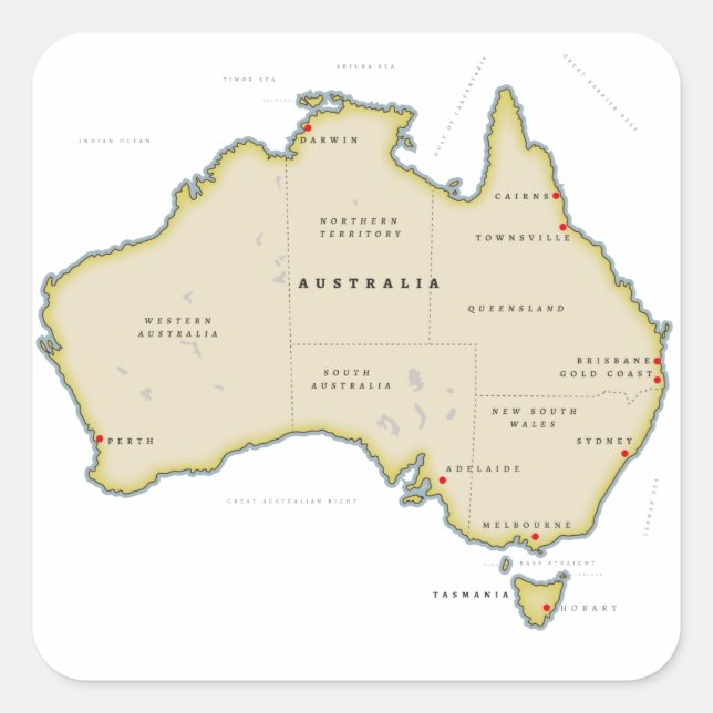 Pegatina Cuadrada Mapa ilustrado de Australia (Anverso)