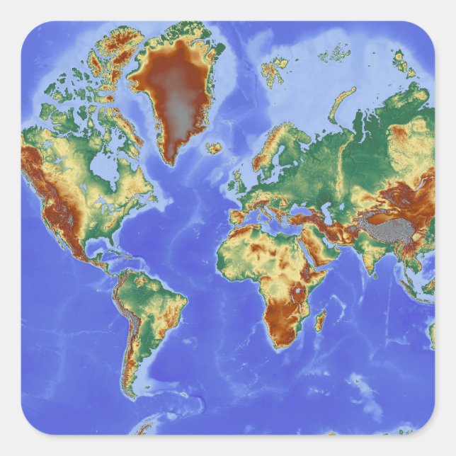 Pegatina Cuadrada Mapa internacional de la geografía mundial (Anverso)