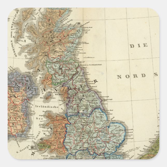 Pegatina Cuadrada Mapa lingüístico de las Islas Británicas (Anverso)