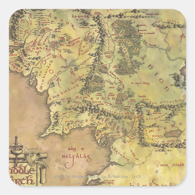 Pegatina Cuadrada Mapa MIDDLE EARTH™ (Anverso)