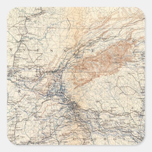 Pegatina Cuadrada Mapa militar, WT Sherman (Anverso)