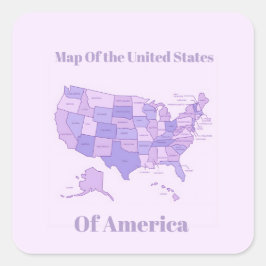 Pegatina Cuadrada Mapa minimalista de Estados Unidos Arte Rosa Púrpu